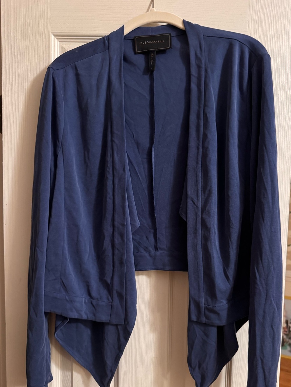 BCBGMaxAzria Navy Open-Front Draped Blazer